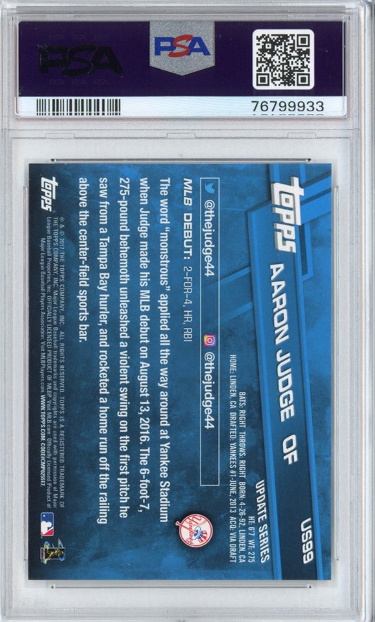 Graded 2017 Topps Update Aaron Judge #US99 Rookie Debut RC Baseball Card PSA 10 Gem Mint