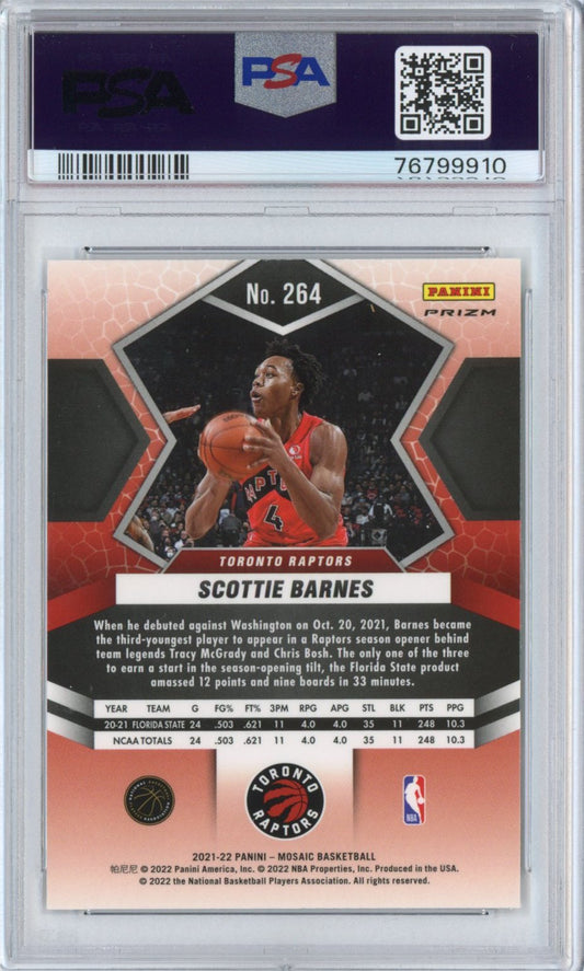 Graded 2021-22 Panini Mosaic Scottie Barnes #264 Green Rookie RC Basketball Card PSA 10 Gem Mint