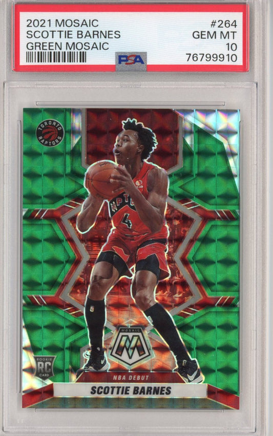 Graded 2021-22 Panini Mosaic Scottie Barnes #264 Green Rookie RC Basketball Card PSA 10 Gem Mint