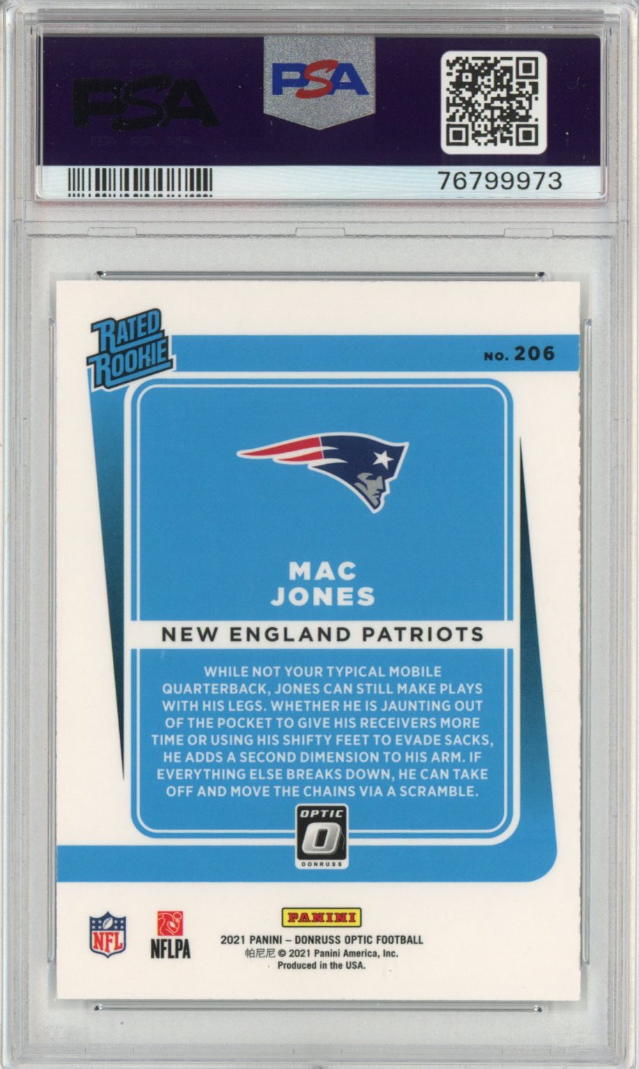 Graded 2021 Panini Donruss Optic Mac Jones #206 Rookie RC Football Card PSA 10 Gem Mint