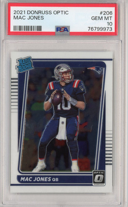 Graded 2021 Panini Donruss Optic Mac Jones #206 Rookie RC Football Card PSA 10 Gem Mint