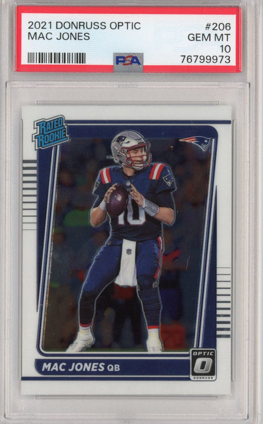 Graded 2021 Panini Donruss Optic Mac Jones #206 Rookie RC Football Card PSA 10 Gem Mint
