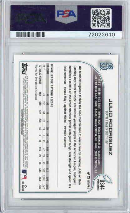 Graded 2022 Topps Update Julio Rodriguez #US44 Rookie RC Baseball Card PSA 10 Gem Mint