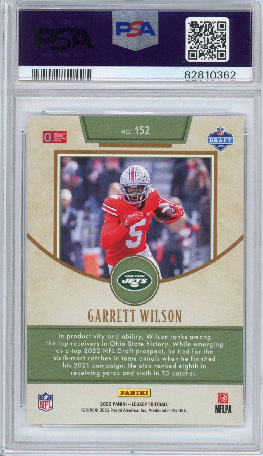 Graded 2022 Panini Legacy Garrett Wilson #152 Rookie RC Football Card PSA 10 Gem Mint