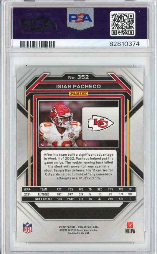 Graded 2022 Panini Prizm Isiah Pacheco #352 Rookie RC Football Card PSA 10 Gem Mint