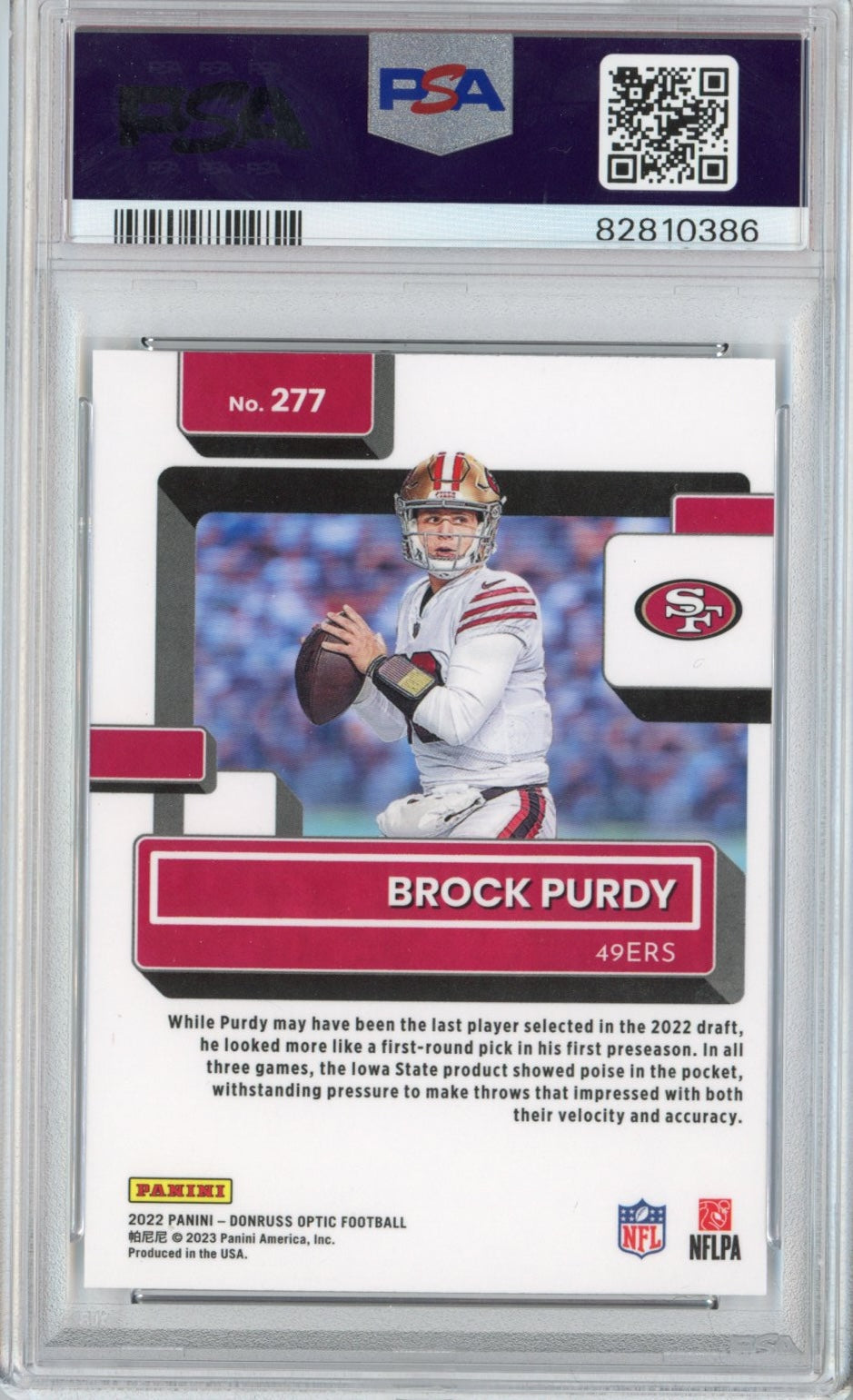 Graded 2022 Panini Donruss Optic Brock Purdy #277 Rookie RC Football Card PSA 9 Mint