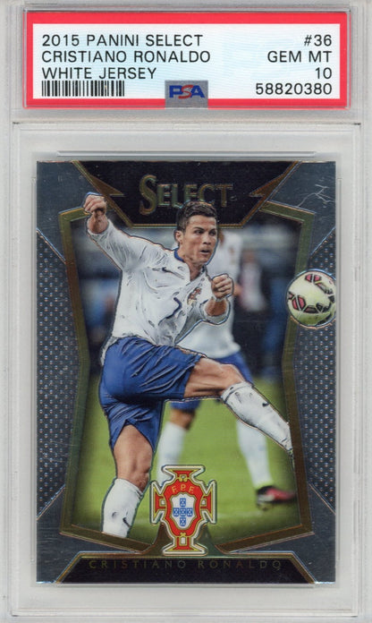 Graded 2015 Panini Select Cristiano Ronaldo #36 White Jersey Soccer Card PSA 10 Gem Mint