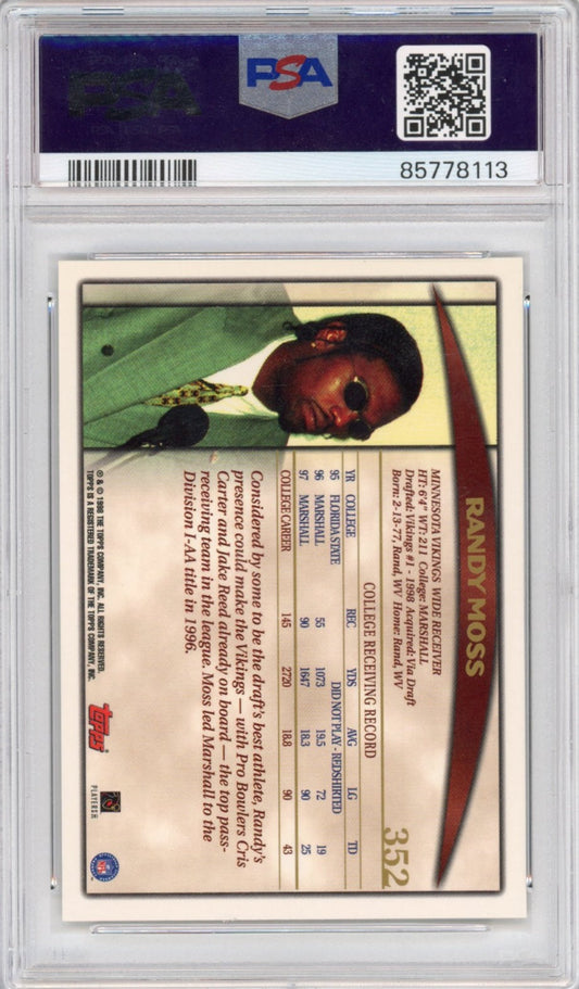 Graded 1998 Topps Randy Moss #352 Rookie RC Football Card PSA 10 Gem Mint