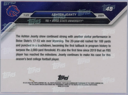 2024 Topps Bowman U Now Ashton Jeanty #48 Blue #/49 Boise State Broncos Rookie RC Football Card