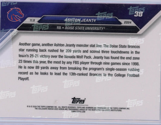 2024 Topps Bowman U Now Ashton Jeanty #38 Blue #/49 Boise State Broncos Rookie RC Football Card