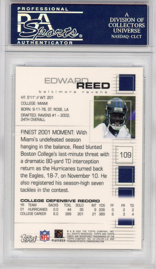 Graded 2002 Topps Finest Ed Reed #109 Rookie RC Football Card PSA 10 Gem Mint
