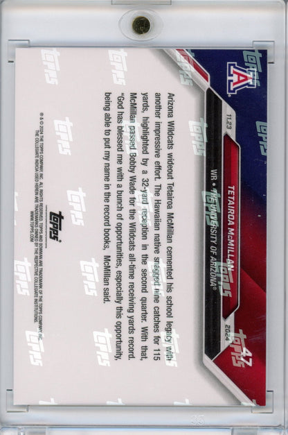 2024 Topps Bowman U Now Tetairoa McMillan #47 Purple #/25 Arizona Wildcats Football Card