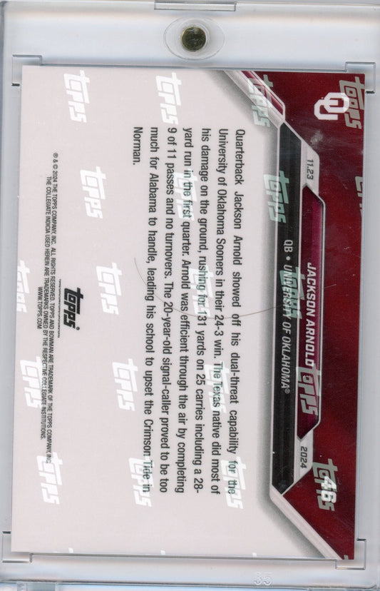 2024 Topps Bowman U Now Jackson Arnold #46 Purple #/25 Oklahoma Sooners Rookie RC Football Card