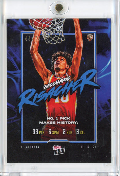 2024 Topps Now Zaccharie Risacher #5 Blue #/75 Rookie RC Basketball Card