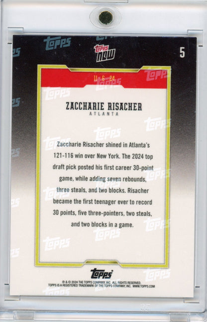 2024 Topps Now Zaccharie Risacher #5 Green #/99 Rookie RC Basketball Card