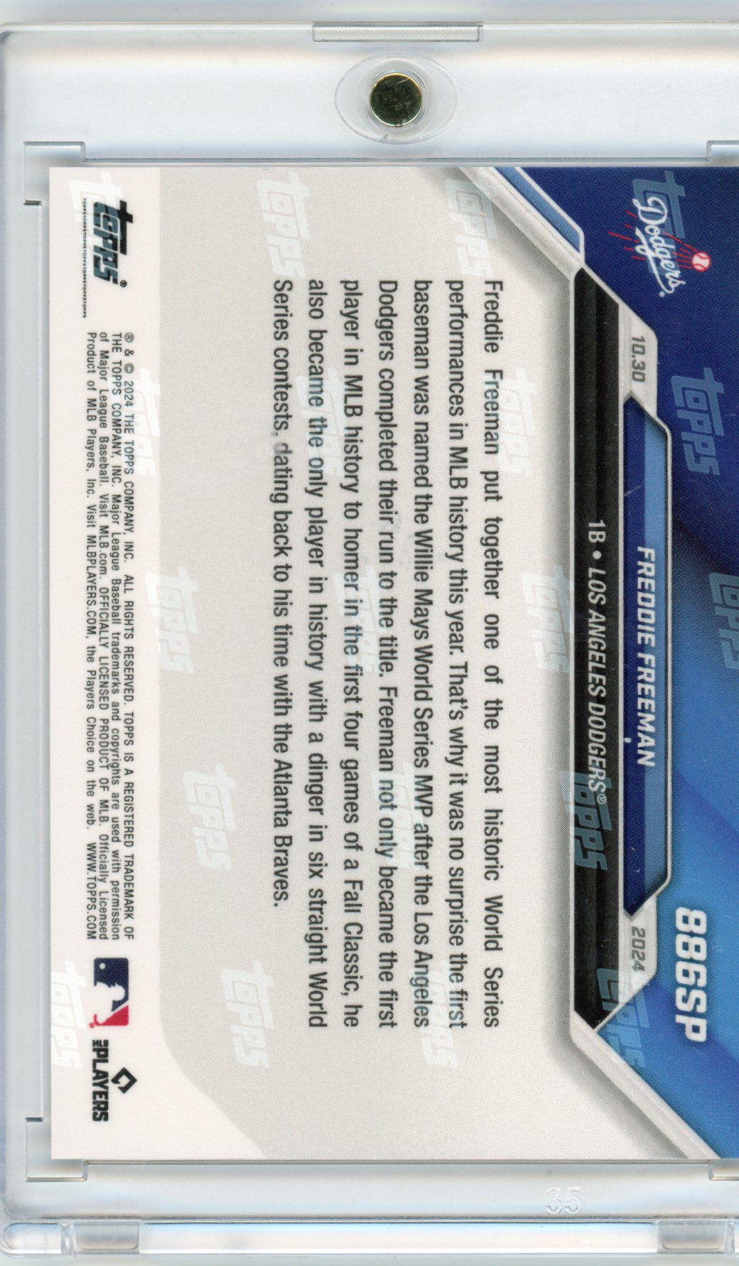 2024 Topps Now Freddie Freeman #886SP Los Angeles Dodgers Baseball Card