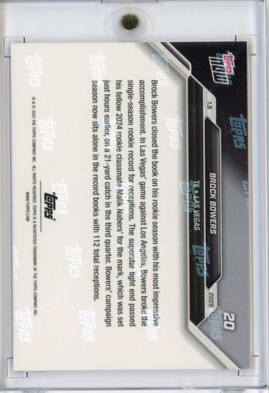 2024 Topps Now Brock Bowers #20 Purple #/25 Las Vegas Raiders Rookie RC Football Card