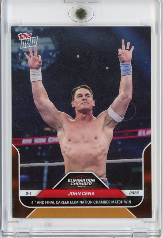 2025 Topps Now WWE John Cena #25 Orange #/25 4th & Final Elimination Chamber Win Wrestling Card