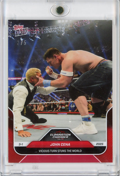 2025 Topps Now WWE John Cena #29 Red #/5 Vicious Turn Stuns the World Wrestling Card