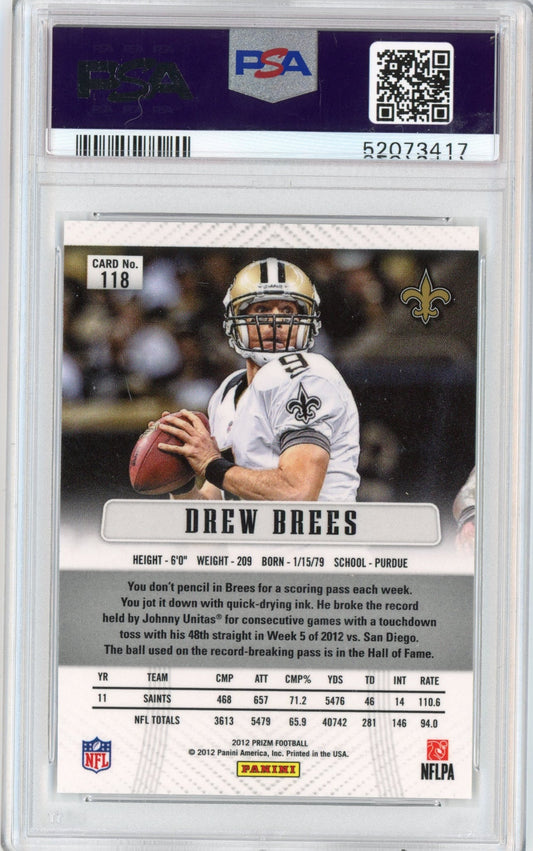 Graded 2012 Panini Prizm Drew Brees #118 Football Card PSA 10 Gem Mint