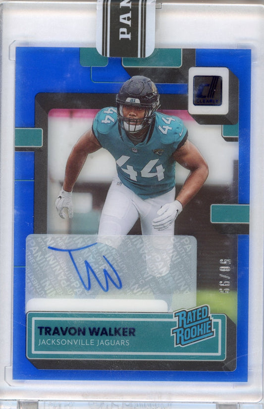 2022 Panini Clearly Donruss Travon Walker #75 Blue Auto /99 Rookie RC Football Card