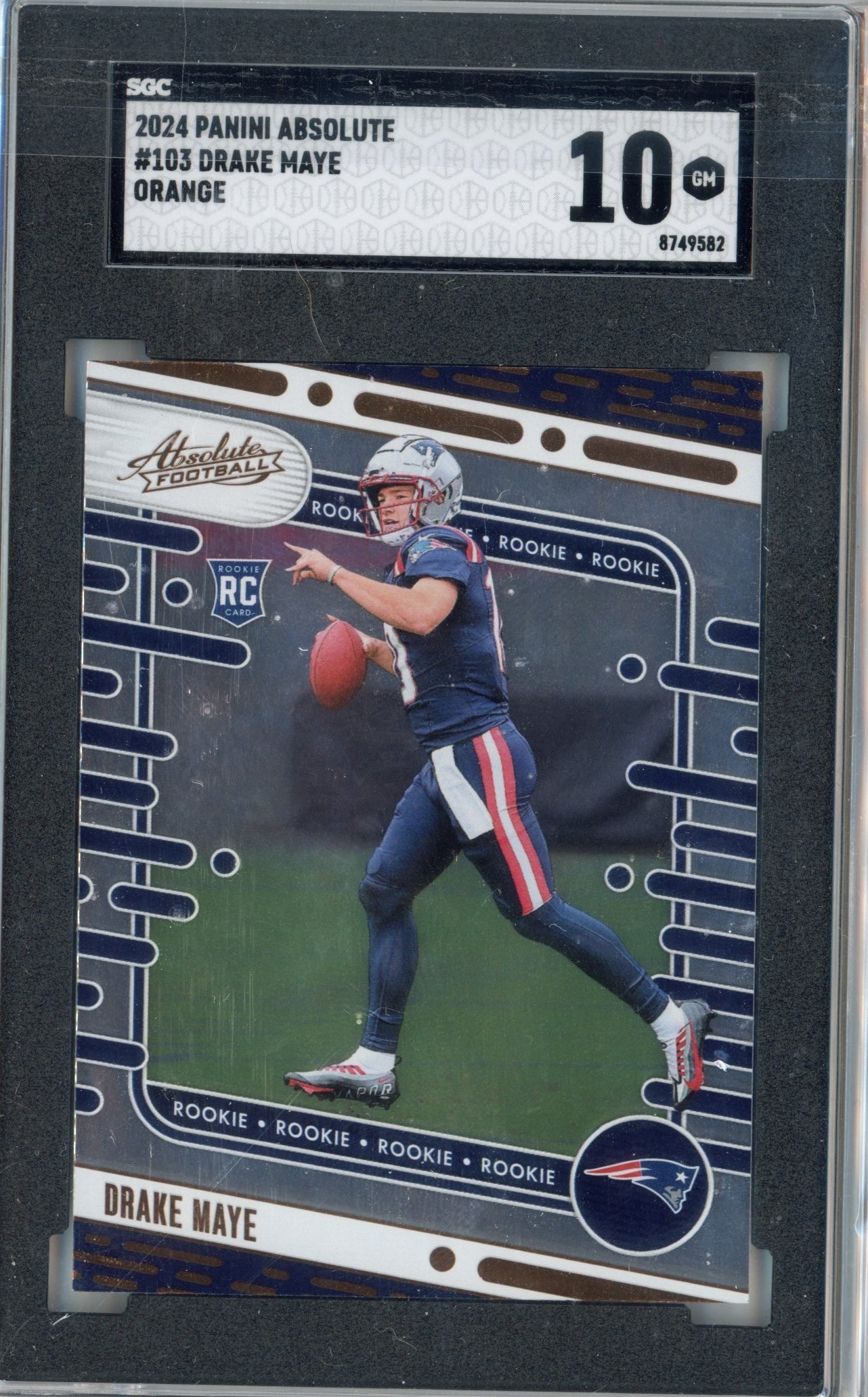 Graded 2024 Panini Absolute Drake Maye #103 Orange Rookie RC Football Card SGC 10 Gem Mint