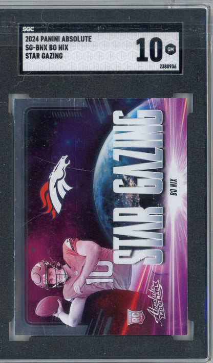 Graded 2024 Panini Absolute Bo Nix #SGBNX Star Gazing Rookie RC Football Card PSA 10 Gem Mint