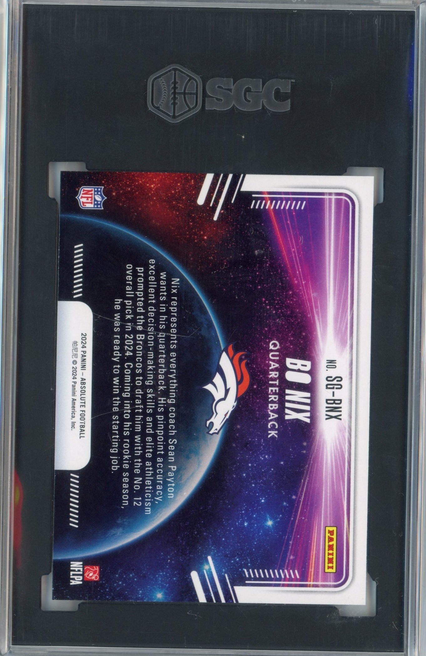Graded 2024 Panini Absolute Bo Nix #SGBNX Star Gazing Rookie RC Football Card PSA 10 Gem Mint