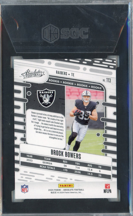 Graded 2024 Panini Absolute Brock Bowers #113 Retail Rookie RC Football Card SGC 10 Gem Mint
