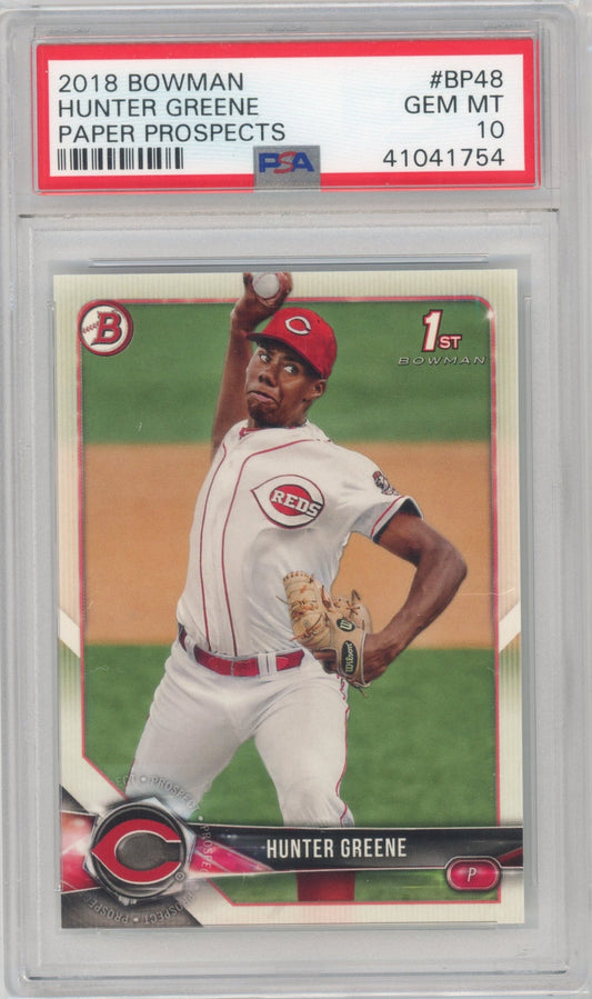 Graded 2018 Topps Bowman Hunter Greene #BP48 Paper Prospects Rookie RC Baseball Card PSA 10 Gem Mint
