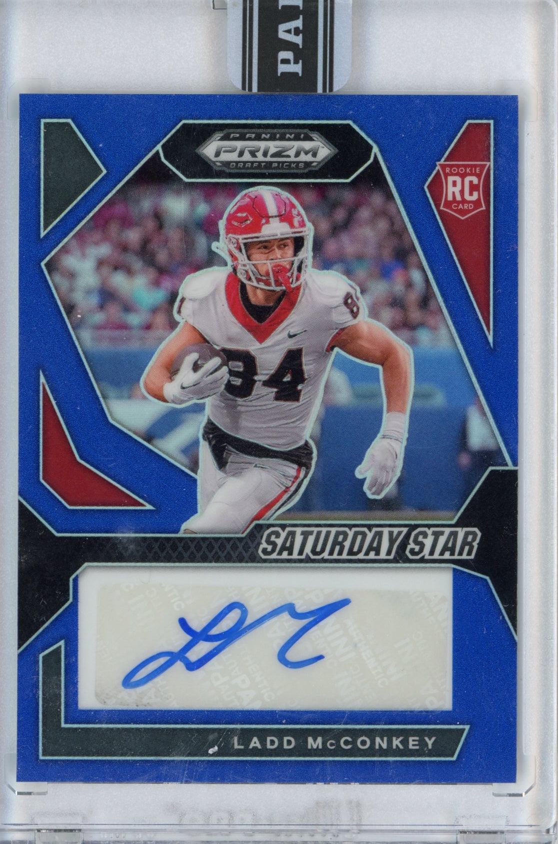 2024 Panini Prizm Draft Picks Ladd McConkey #SSSLMY Saturday Star Blue Auto /149 Rookie RC Football Card