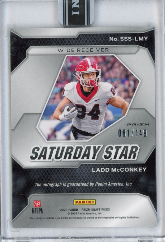 2024 Panini Prizm Draft Picks Ladd McConkey #SSSLMY Saturday Star Blue Auto /149 Rookie RC Football Card