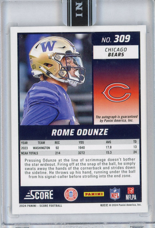 2024 Panini Score Rome Odunze #309 Artists Proof Auto /35 Rookie RC Football Card