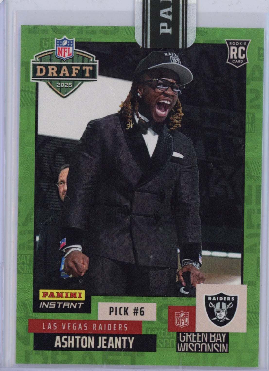 2025 Panini Instant NFL Ashton Jeanty #DN6 Draft Night Green /5 Rookie RC Football Card