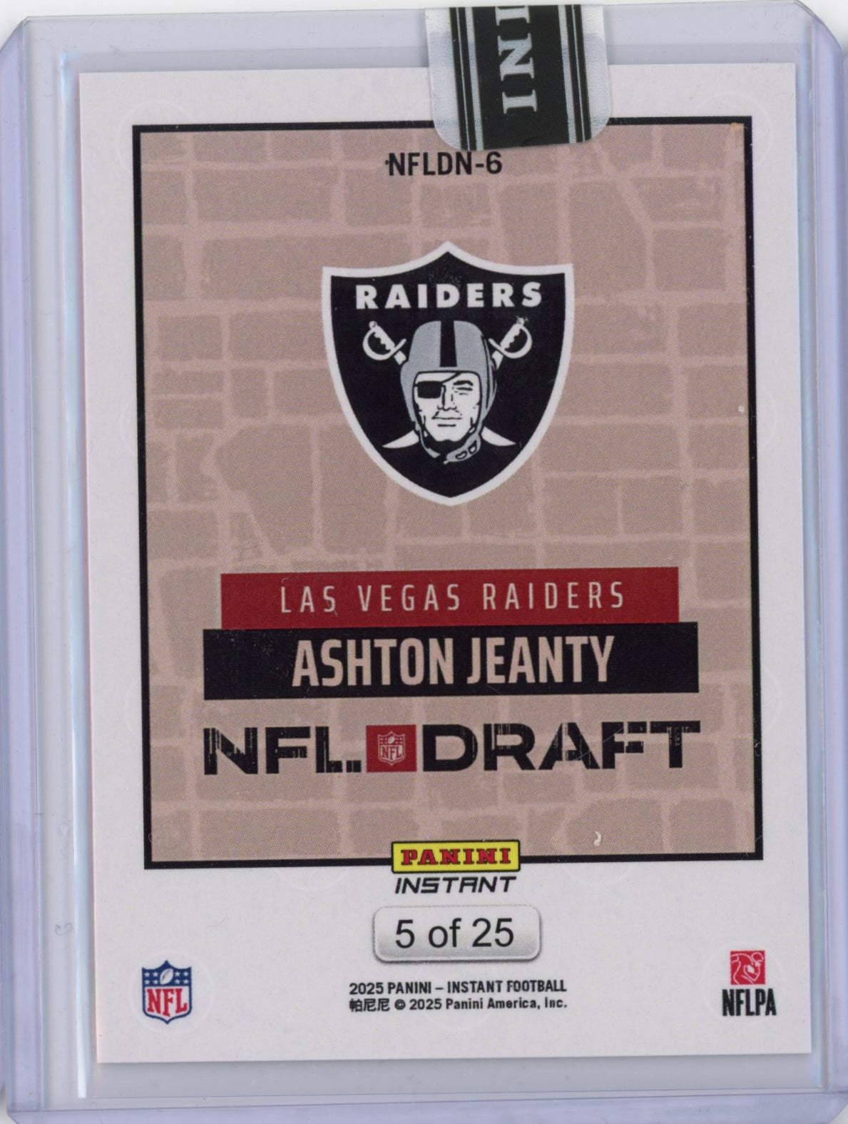 2025 Panini Instant NFL Ashton Jeanty #DN6 Draft Night Beige /25 Rookie RC Football Card