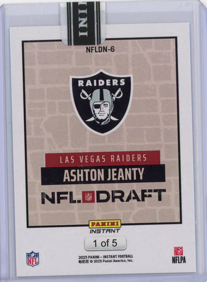 2025 Panini Instant NFL Ashton Jeanty #DN6 Draft Night Green /5 Rookie RC Football Card
