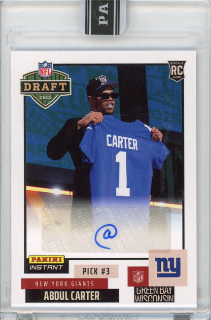 2025 Panini Instant NFL Abdul Carter #DN3 Draft Night Auto /99 Rookie RC Football Card