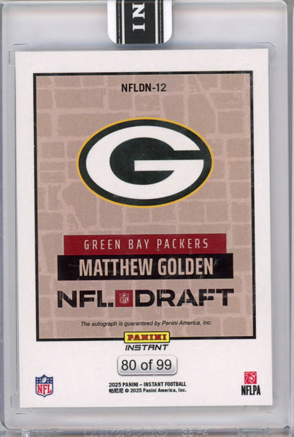 2025 Panini Instant NFL Matthew Golden #DN12 Draft Night Auto /99 Rookie RC Football Card