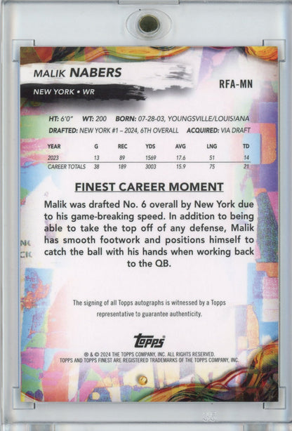 2024 Topps Finest Malik Nabers #RFAMN Autograph Rookie RC Football Card