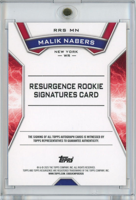 2024 Topps Resurgence Malik Nabers #RRSMN Autograph Rookie RC Football Card