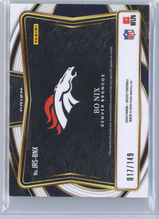 2024 Panini Select Bo Nix #JRSBNX Silver Jumbo Patch /149 Rookie RC Football Card
