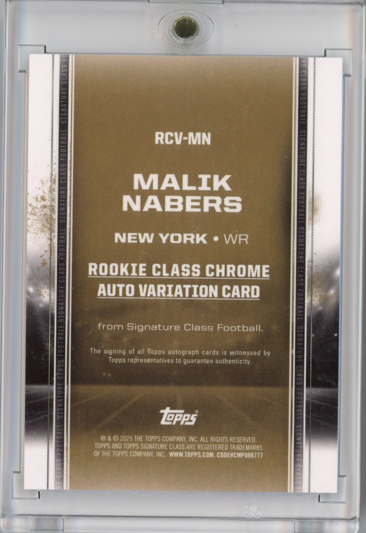 2024 Topps Malik Nabers #RCVMN Signature Class Chrome Autograph Variation Rookie RC Football Card