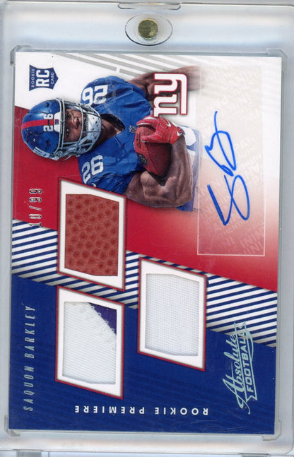 2018 Panini Absolute Saquon Barkley #156 Rookie Premiere Auto /99 Football Card
