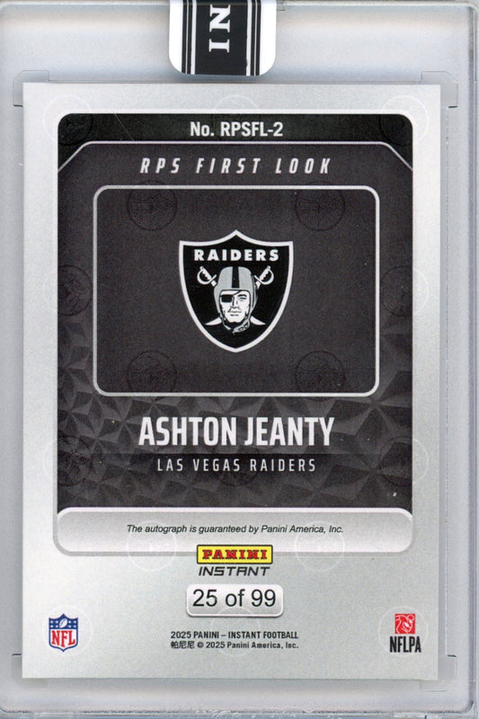 2025 Panini Instant NFL Ashton Jeanty #2 RPS First Look Auto /99 Rookie RC Football Card