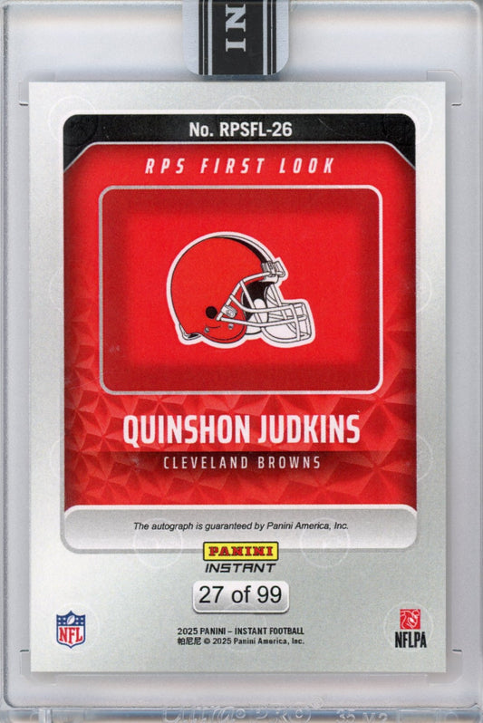 2025 Panini Instant NFL Quinshon Judkins #26 RPS First Look Auto /99 Rookie RC Football Card