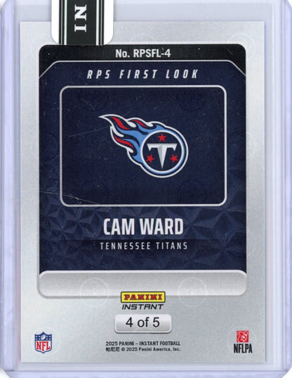 2025 Panini Instant NFL Cam Ward #4 RPS First Look Lightning /5 Rookie RC Football Card