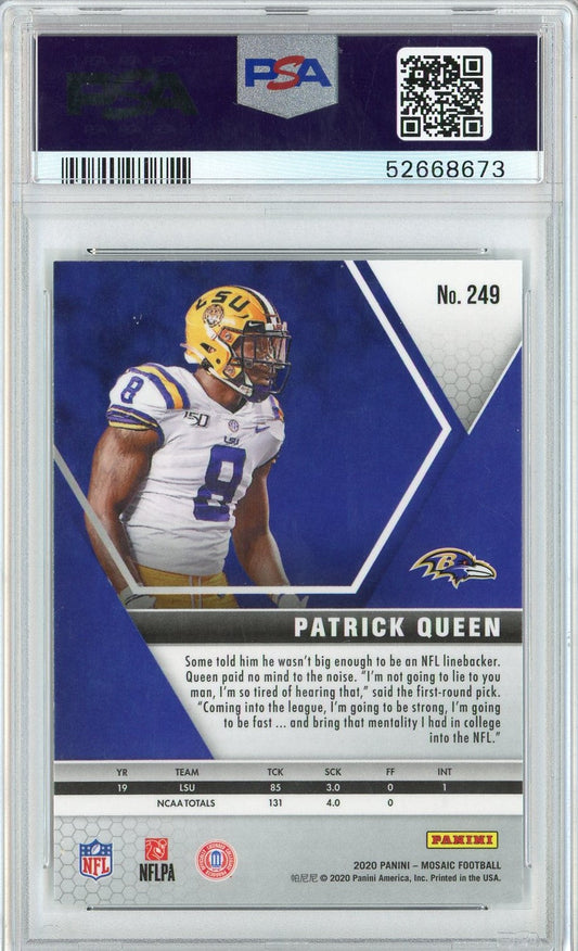 Graded 2020 Panini Mosaic Patrick Queen #249 Rookie RC Football Card PSA 10 Gem Mint
