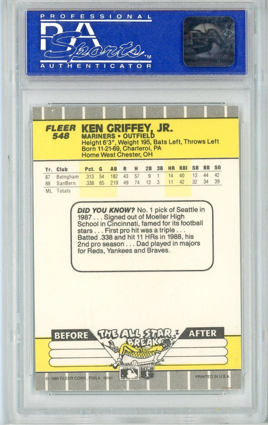 Graded 1989 Fleer Ken Griffey Jr. #548 Rookie RC Baseball Card PSA 9 Mint