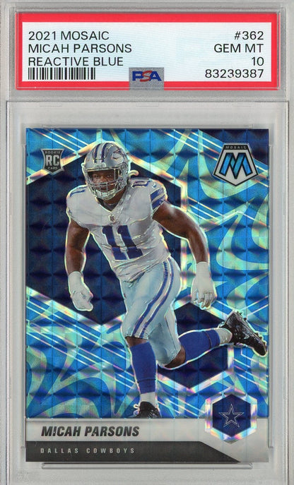 Graded 2021 Panini Mosaic Micah Parsons #362 Reactive Blue Rookie RC Football Card PSA 10 Gem Mint