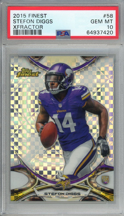 Graded 2015 Topps Finest Stefon Diggs #58 Xfractor Rookie RC Football Card PSA 10 Gem Mint
